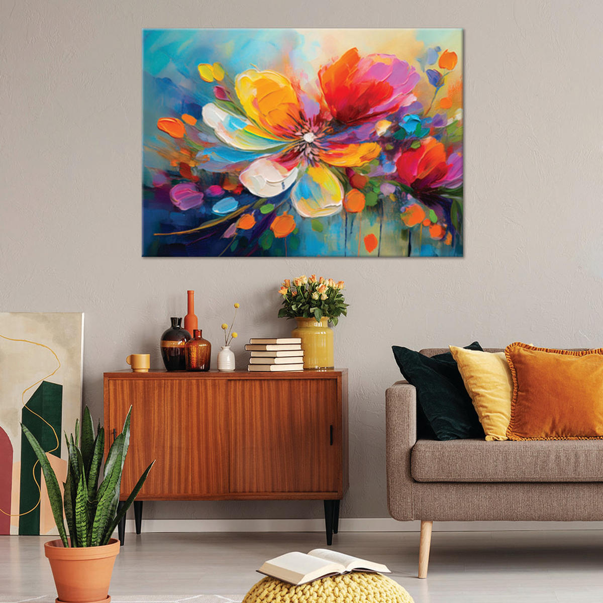 WANDBILD bunte blume - Multicolor, Textil (60/40cm) - Feeby