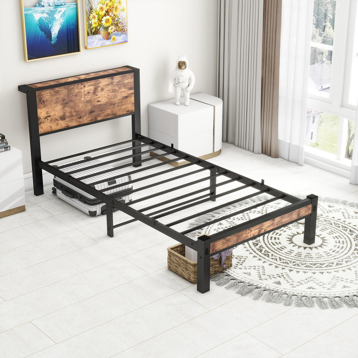 METALLBETT 90x200 cm Stauraum Kopfteil braun - Dunkelbraun, Holzwerkstoff (90/200cm) - LEBENLANG