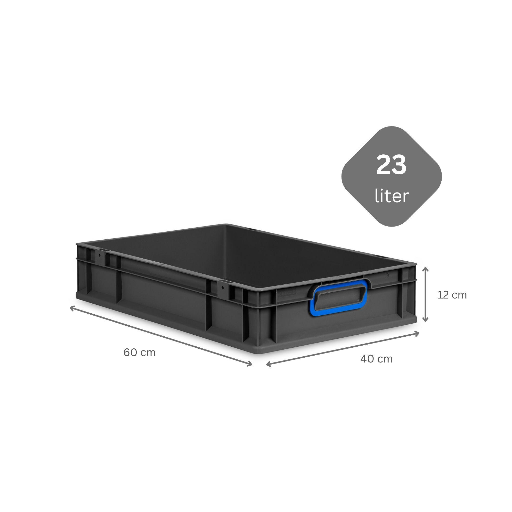 EUROBOX NextGen Color 12x40x60 cm 23 Liter Griffe blau zu, Schwarz - Blau/Schwarz, Kunststoff (40/12/60cm) - PROREGAL