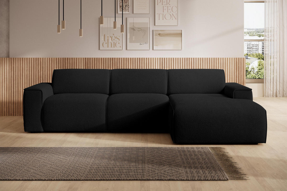 ECKSOFA L Form Didim mini Schwarz 310/165/78 cm – stilvolle kleine Eckcouch R - Schwarz, Kunststoff/Textil (310/165cm) - AX Living