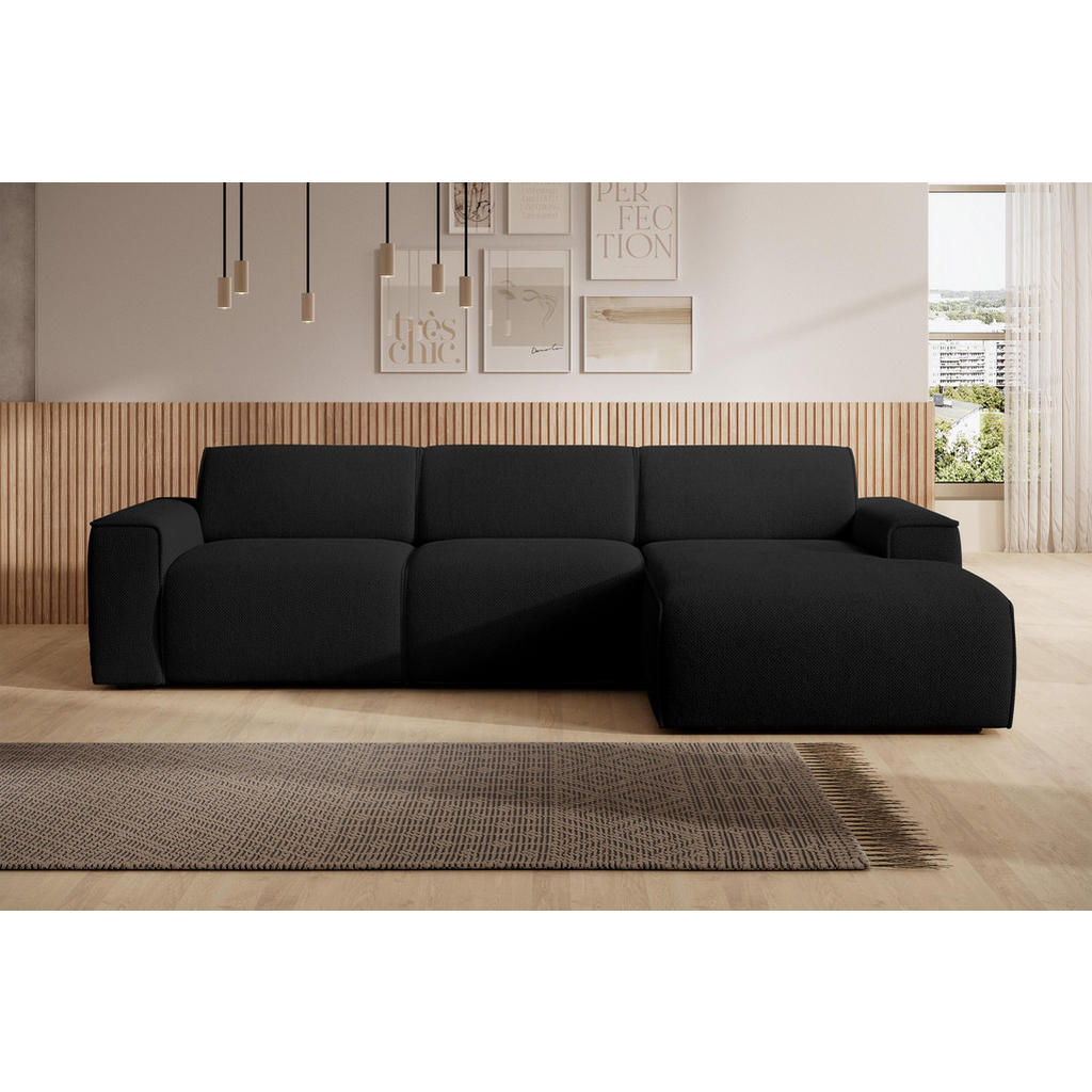Thumbnail - AX Living Ecksofa, Schwarz, Textil, Uni, 5-Sitzer, Füllung: Polyurethan (Pur), L-Form,Rechteckig, rund, 310x165 cm, Wohn...