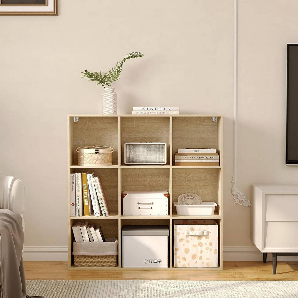 REGAL Bücherregal mit 9 Fächern, Standregal, Helle Eiche - Eichefarben, Holzwerkstoff (94/93/29.5cm) - Woltu