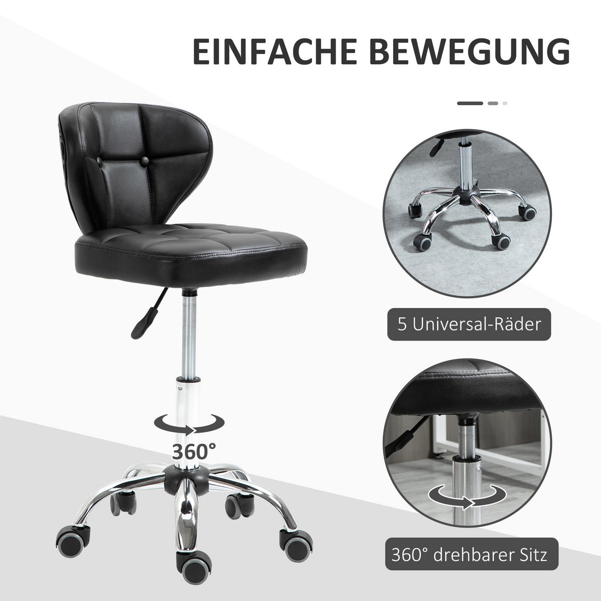 2ER-SET Arbeitshocker, Dunkelgrau - Schwarz, Leder (47/87/45cm) - HOMCOM