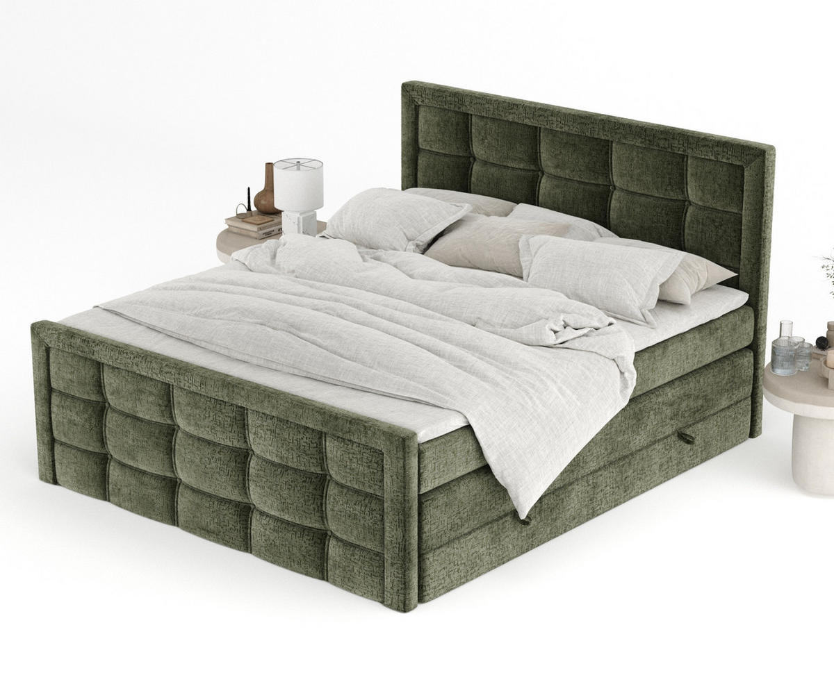 BOXSPRINGBETT Ambrosia Olivenfarbe 140/200 cm - Schwarz/Olivgrün, Holz/Holzwerkstoff (140/200cm) - Maison de Reve