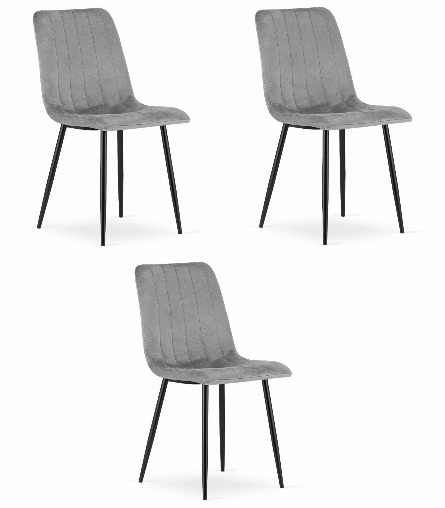 ESSZIMMERSTUHL 3er Set Dunkelgrauer Velours, gerippte Rückenlehne, bequeme Sitzfläche - Grau, Textil (43/91/40cm) - Best For Home