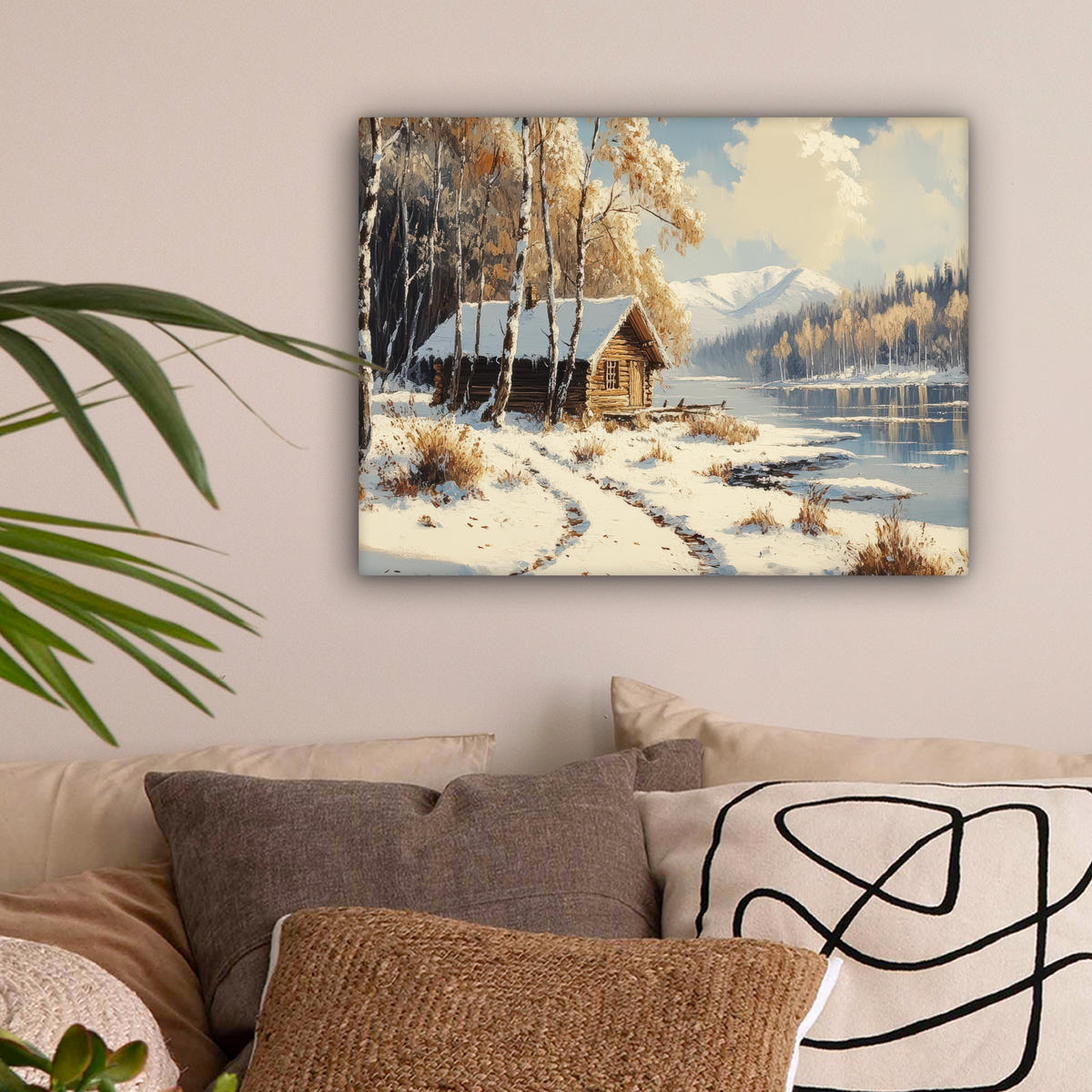 LEINWANDBILD Winter - Schnee - Zuhause - Natur 40x30 cm - Hellbraun, Textil (40/30cm) - MuchoWow