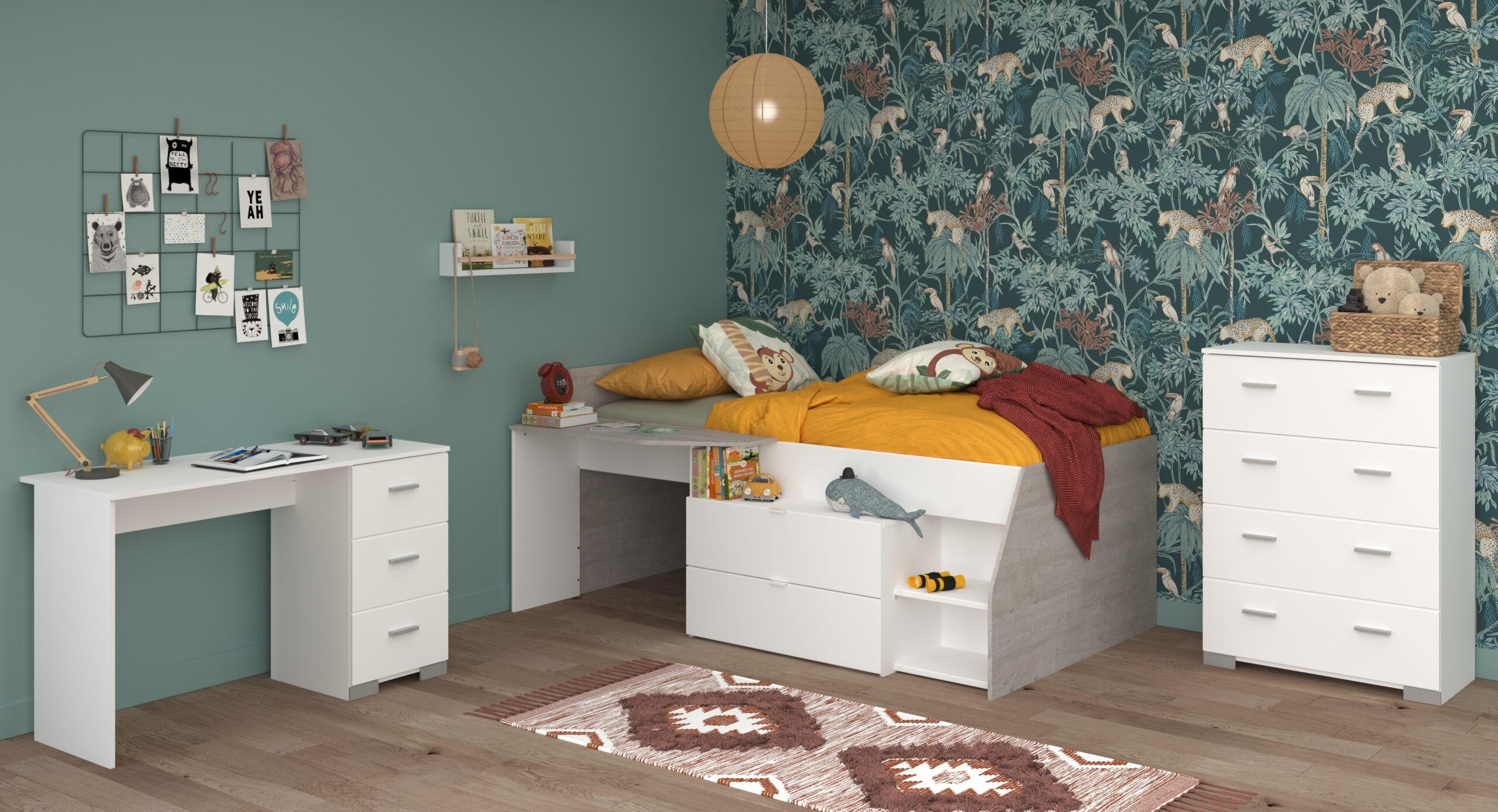 JUGENDZIMMER Milky 15 in Weiß und Grey Loft 3 teilig - Weiß, Holzwerkstoff (120/200/80cm)