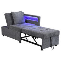 SCHLAFSOFA aus Leinenstoff 177x68x65 cm Hellgrau mit 3-in-1-Funktion, LED-Beleuchtung, USB-/Typ-C-Anschluss - Hellgrau, Leder (68/65/177cm) - Modfu