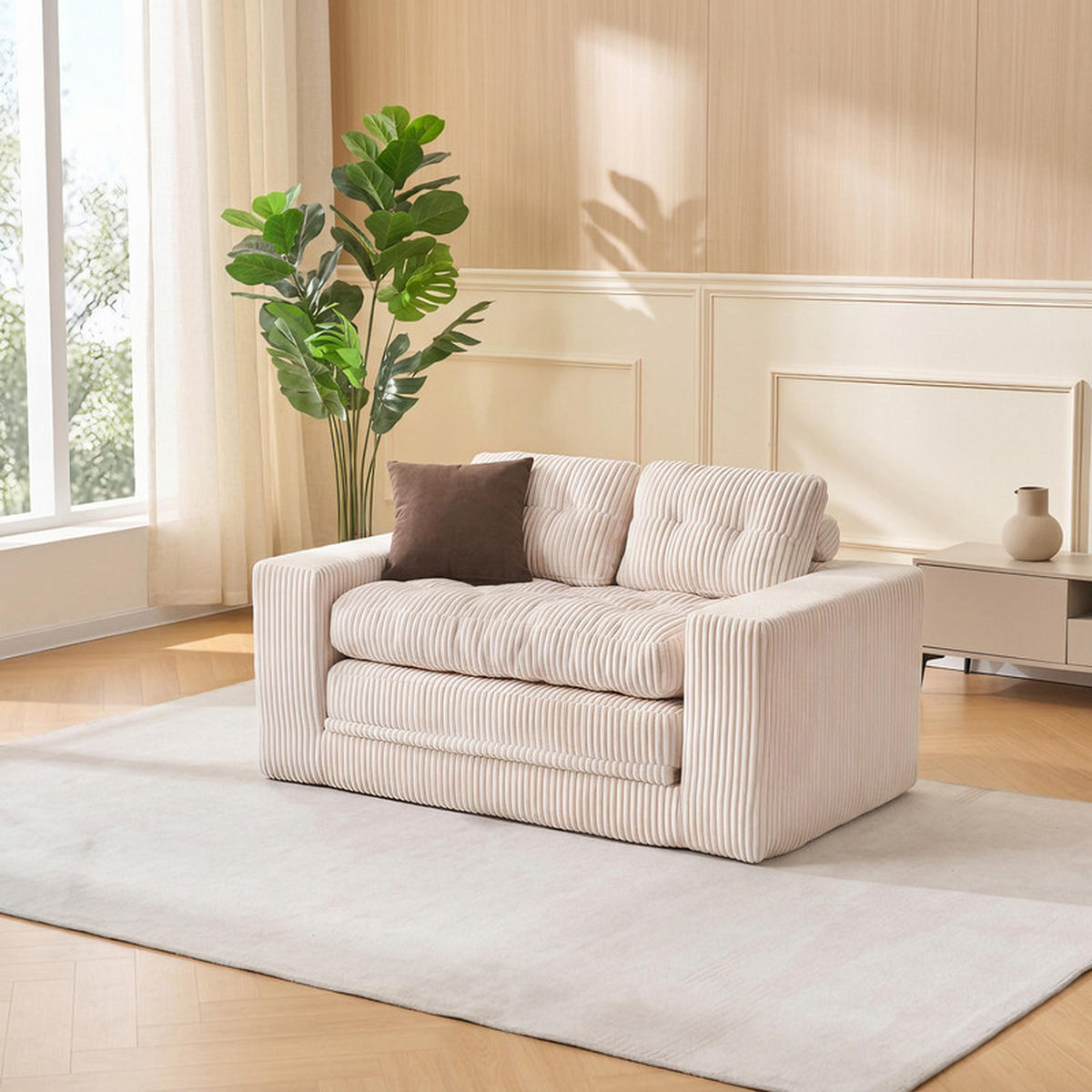 SCHLAFSOFA 140/85/54 cm Beige Cord - Beige, Textil (85/54/140cm) - Oxeza