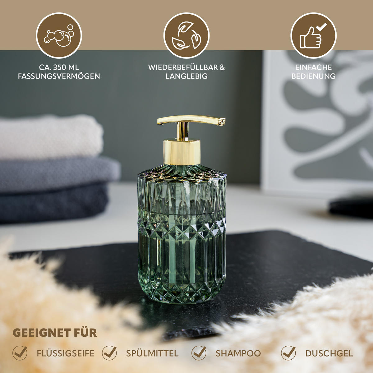 BADEZIMMER-SET BURANO 3tlg. grün, Glas - Grün, Glas (18.5/2.5/10cm) - eluno