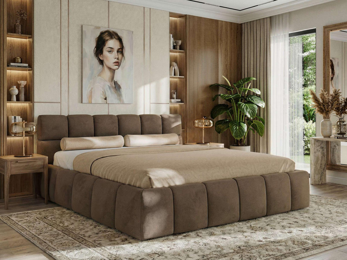 POLSTERBETT NIRA CLASSIC 200/200 - Braun Velvet - Schaum-Matratze - Braun, Textil (200/200cm) - MKS