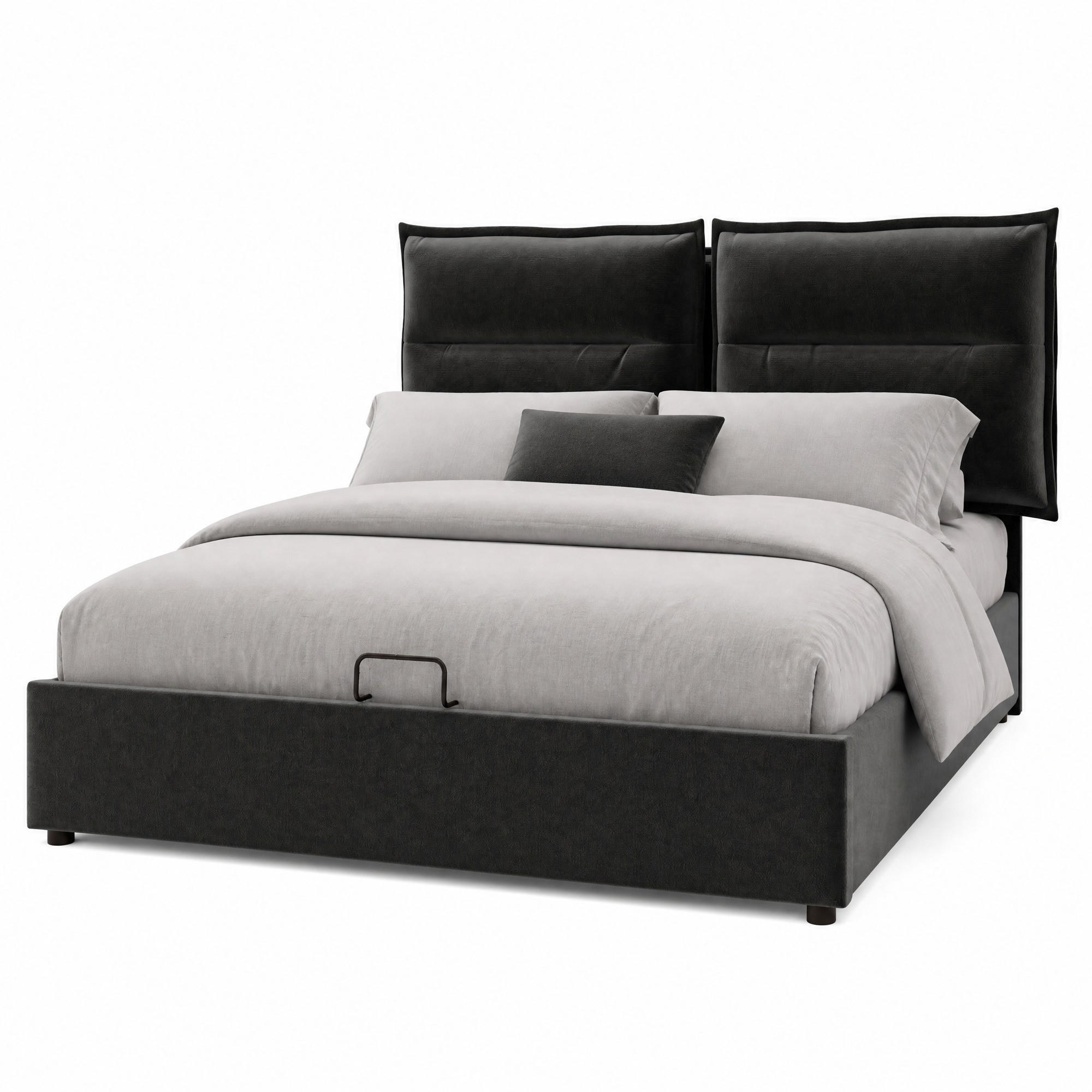 POLSTERBETT 140/200 cm in Schwarz Samt mit Bettkasten, verstellbarem Kopfteil und Matratze - Schwarz, Holzwerkstoff/Textil (140/200cm) - CHICFURN