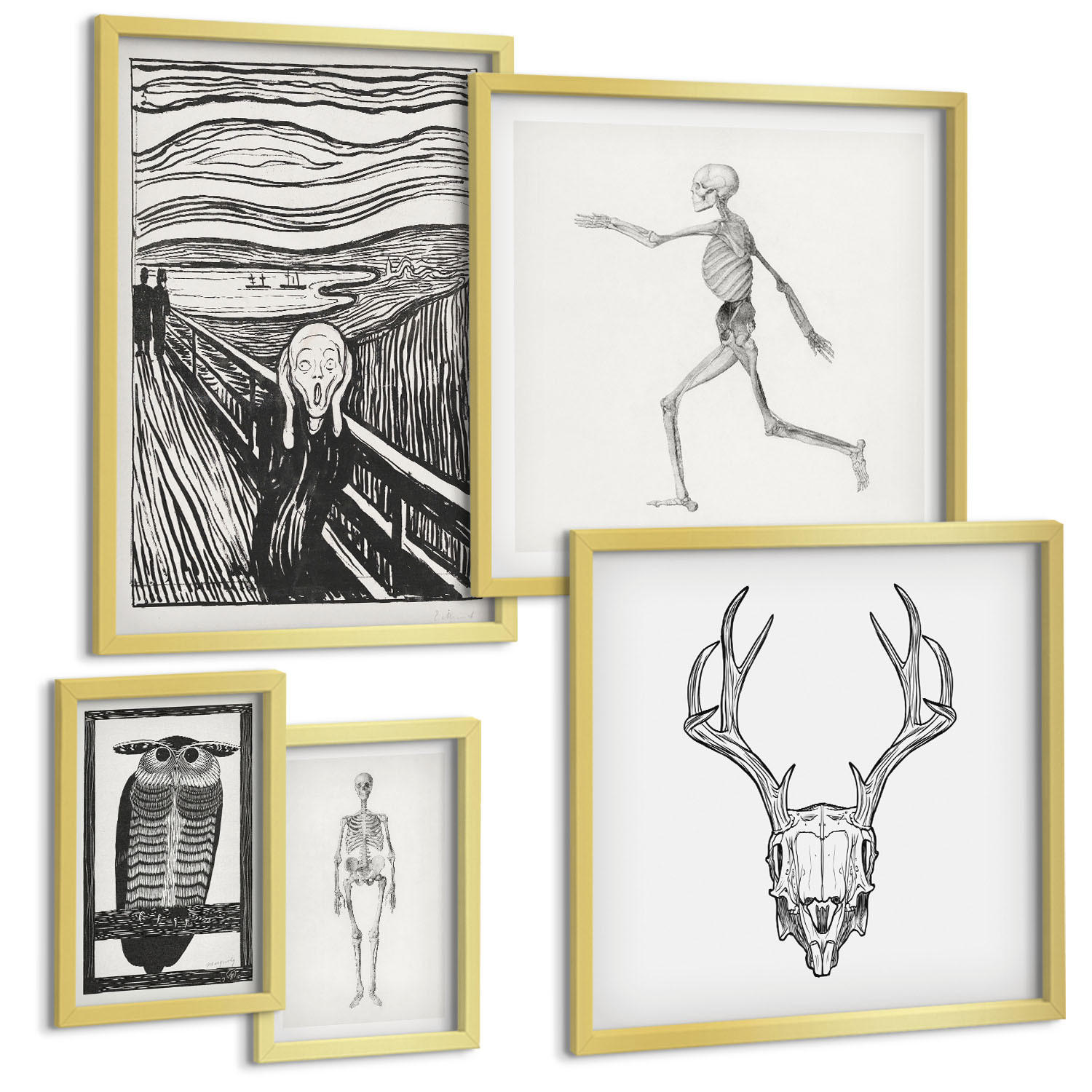BILDER SET 5er Set - 50x50 cm & 20x30 cm & 40x60 cm Goldrahmen - Küchenaccessoires auf pflanzlicher Basis - Goldfarben, Kunststoff (40/60cm) - TULUP