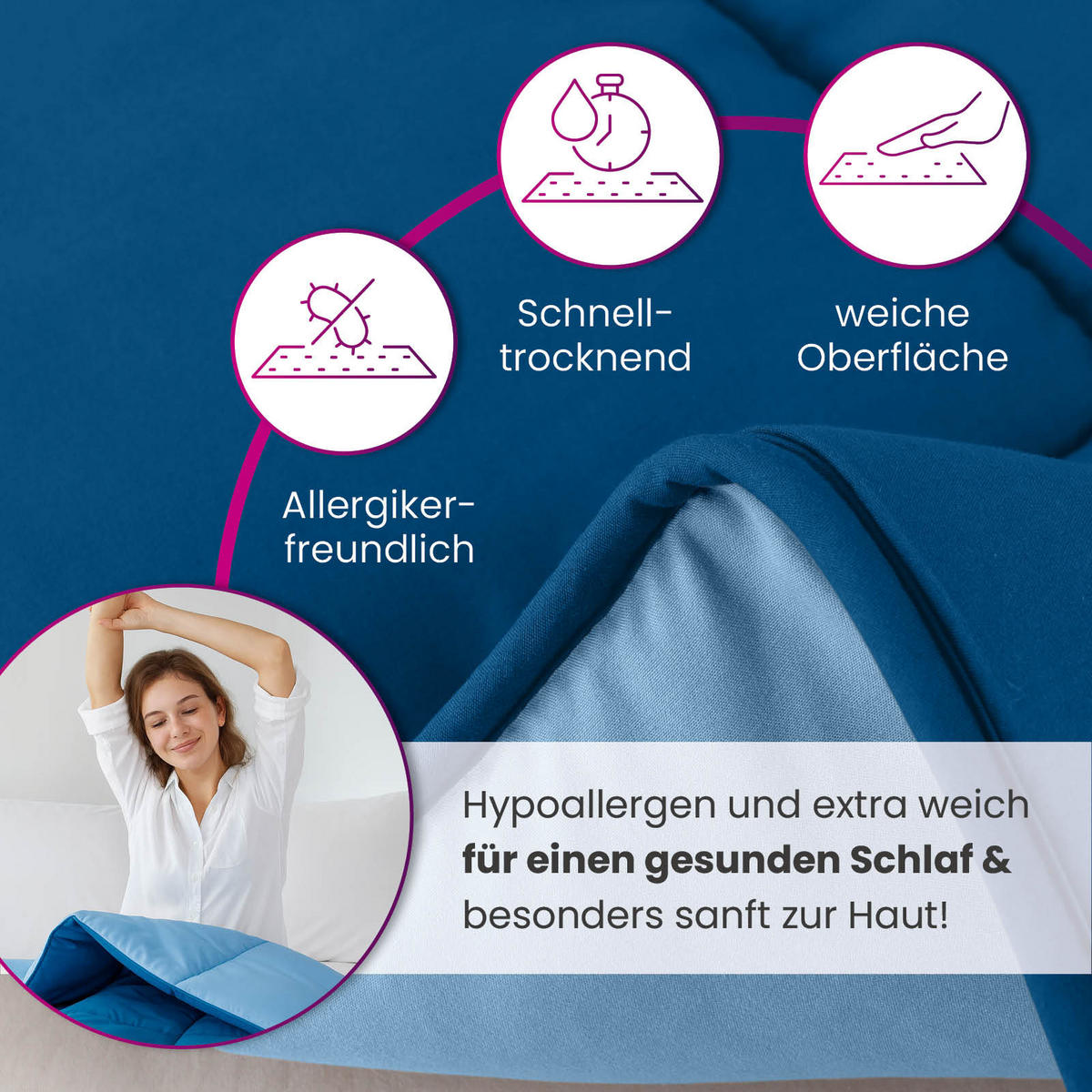 PLÜSCH Steppbett Bi-Color im Wende-Design blau 155x220 - Blau, Textil (155/220cm) - wometo