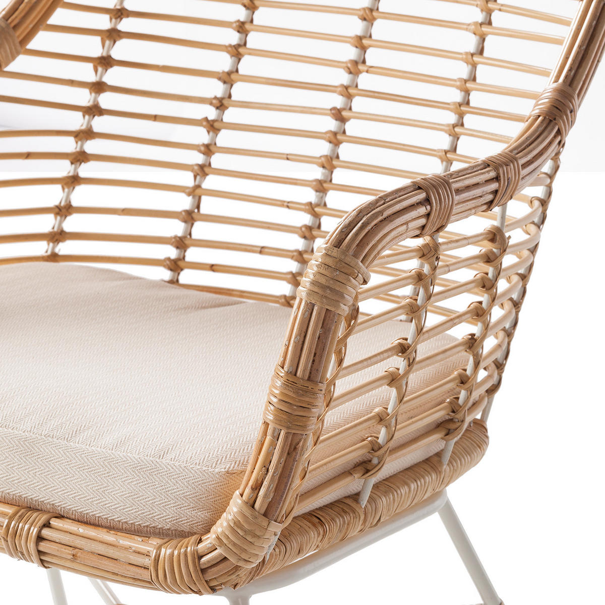ARMLEHNENSTUHL - (inkl. Sitzkissen) - Rattan / Metall - Rattan / Weiß - Braun, Naturmaterialien/Textil (58/85/60cm) - home24