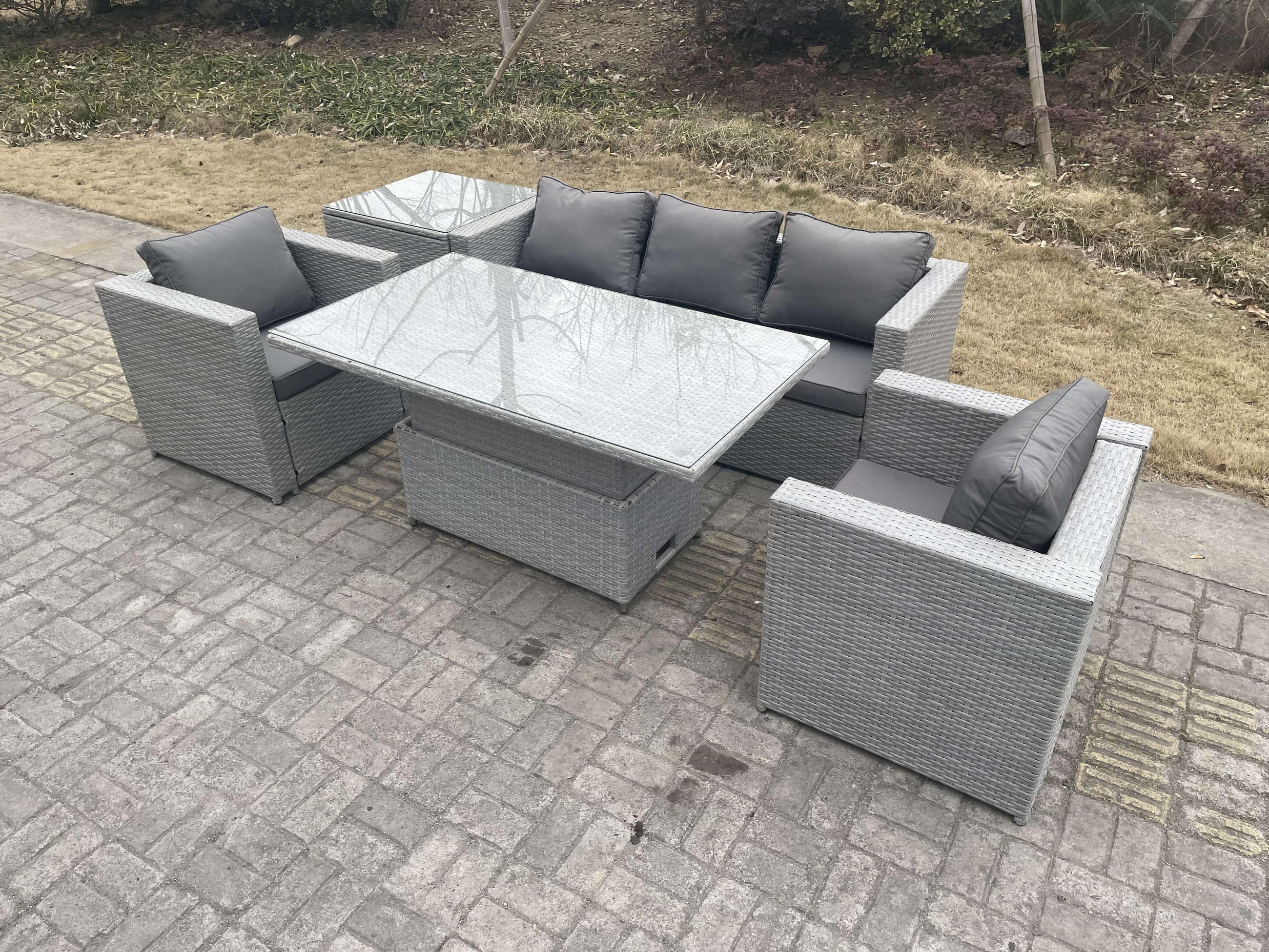 GARTENMÖBEL SET Polyrattan Helles Grau 5-teilige - Hellgrau, Metall - Fimous