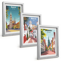 BILDER SET 3er Set - 20x30 cm Silberner Rahmen - Europäische Städte in farbigen Zeichnungen - Silberfarben, Kunststoff (20/30cm) - TULUP