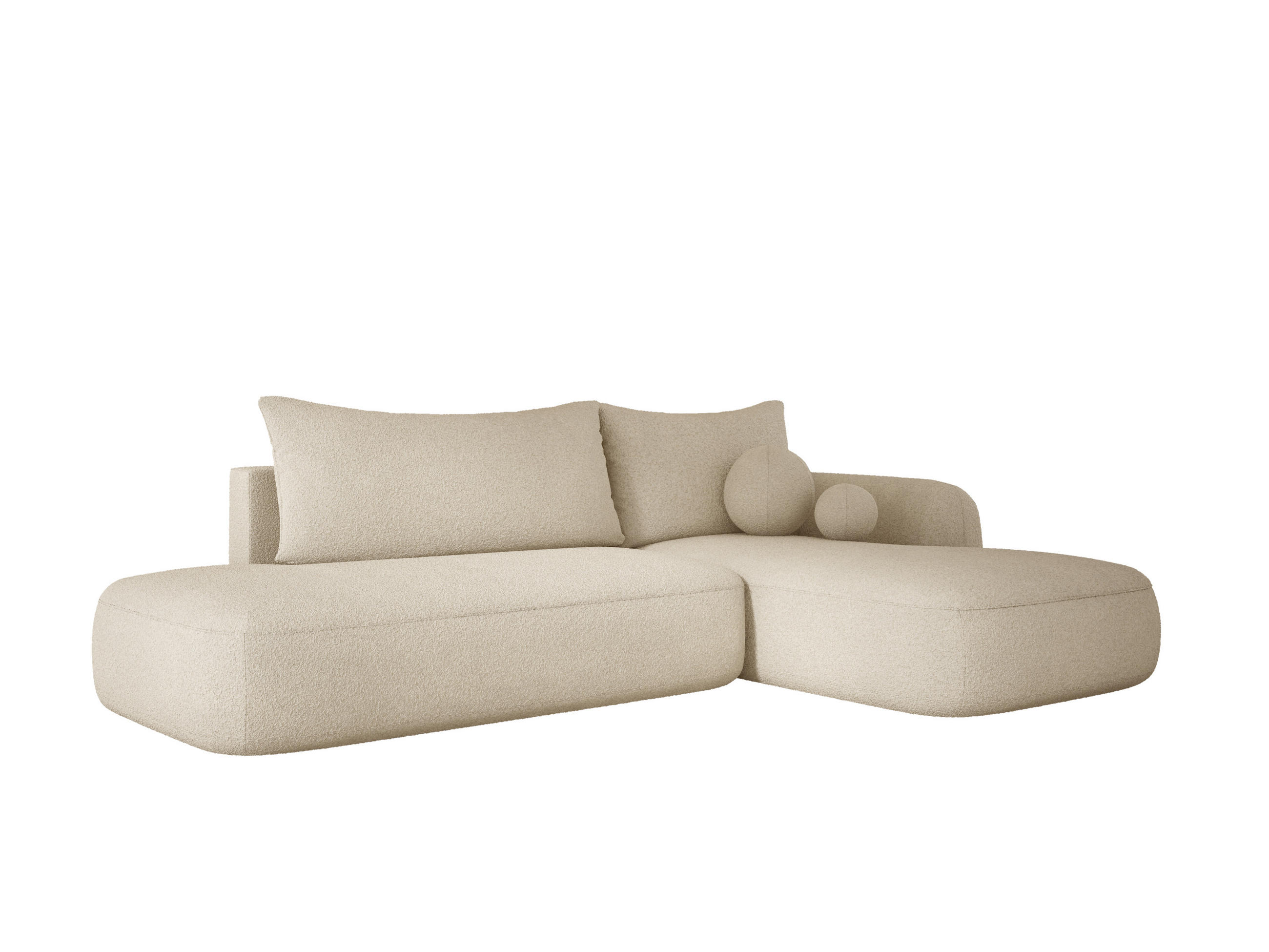 ECKSOFA BABU mit Schlaffunktion, Moderne Polsterecke für Wohnzimmer, funktionales Schlafsofa im Stoff NOW OR NEVER, 300x105x60cm rechte, beige​ - Beige, Holz/Textil (300/190cm) - DomoHome