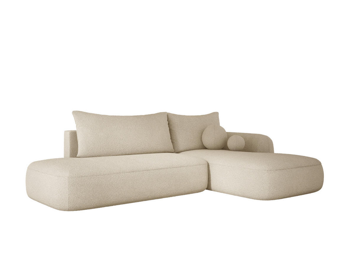 ECKSOFA BABU mit Schlaffunktion, Moderne Polsterecke für Wohnzimmer, funktionales Schlafsofa im Stoff NOW OR NEVER, 300x105x60cm rechte, beige​ - Beige, Holz/Textil (300/190cm) - DomoHome