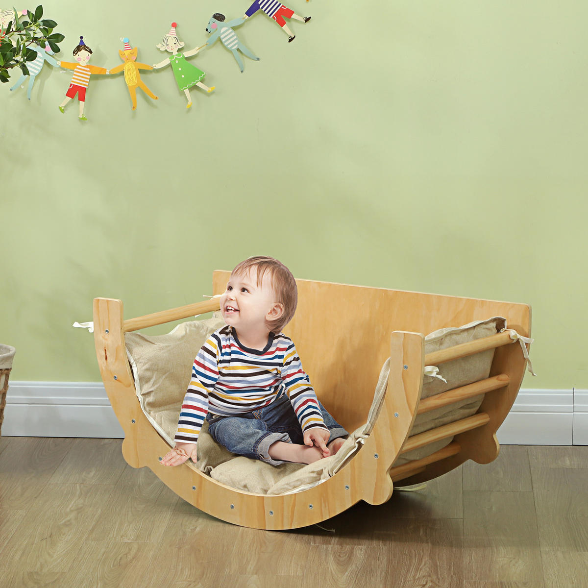 2 in 1 Klettergerüst Set, Kletterbogen zum Schaukeln und Klettern, Naturholz - Naturfarben, Holzwerkstoff (52/50/90cm) - AIYAPLAY