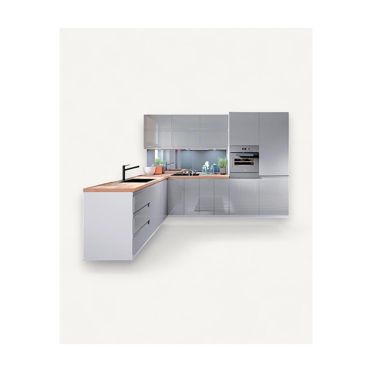 ECKKÜCHE – 300 cm – K31-G300 – Velmora – Grau – ohne E-Geräte - Grau, Holzwerkstoff (300/212/240cm) - ROYAL24_MARKT
