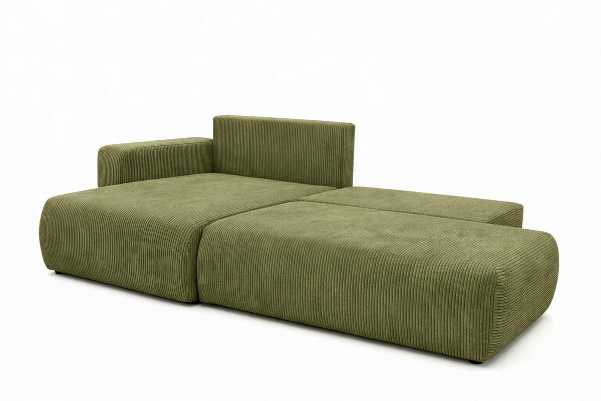 ECKSOFA Mit Schlaffunktion Und Bettkasten, Cordstoff Poso, Olive, Links, OPEN XL - Olivgrün, Holz (262/145cm) - Kaiser Möbel