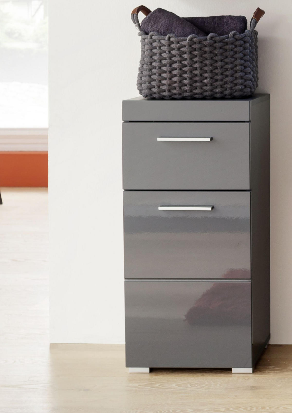 BADSCHRANK grau Hochglanz 37 x 79 cm, Badezimmer Kommode modern - Grau, Holzwerkstoff/Kunststoff (37/79/31cm) - Top.Furn