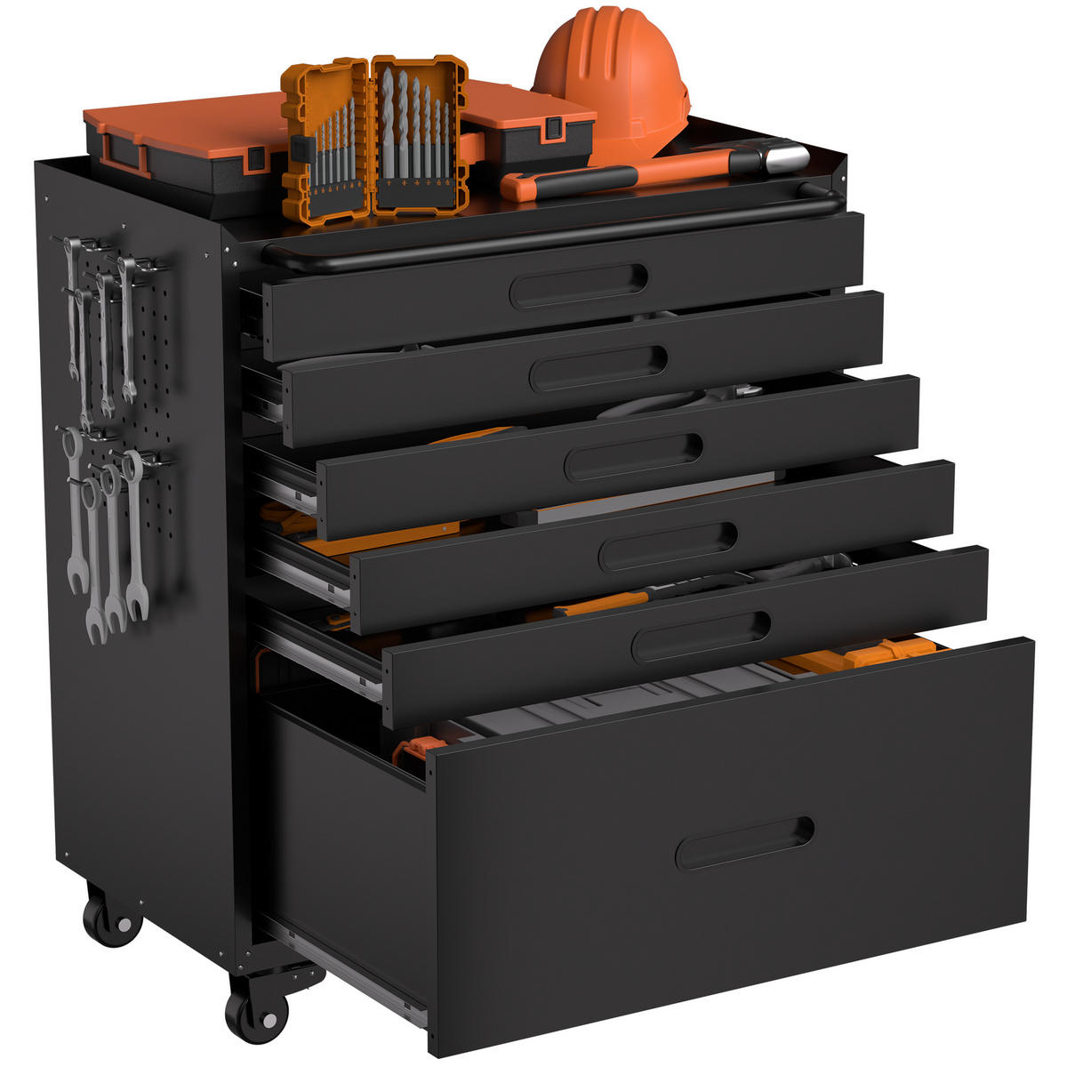 KOMBIKOMMODE – 6 Schubladen, 87,3 cm (H) × 75 cm (B) × 42 cm (T) - Schwarz, Metall (42/87.3/75cm) - DCA