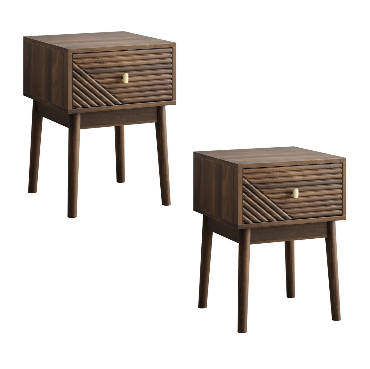 NACHTTISCH 40/40/55 cm walnussfarben aus MDF mit 2 Schubladen - Braun, Holzwerkstoff (40/55/40cm) - OKWISH