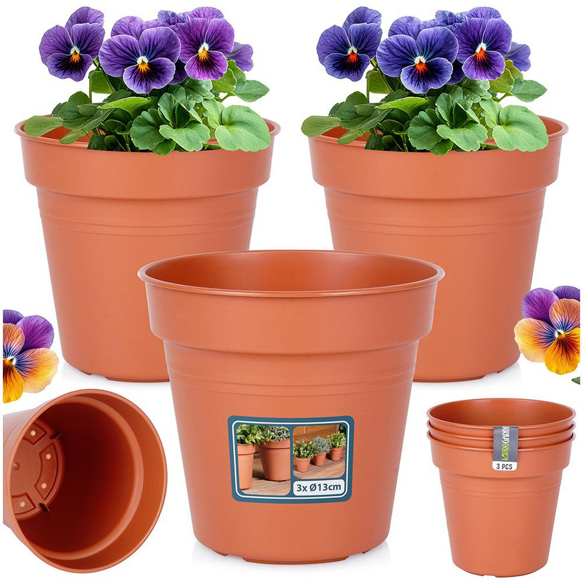 GARTENTOPF-SET Kunststoff 3 Stk. 13 cm Terracotta - Terracotta, Kunststoff (12cm) - ProGarden