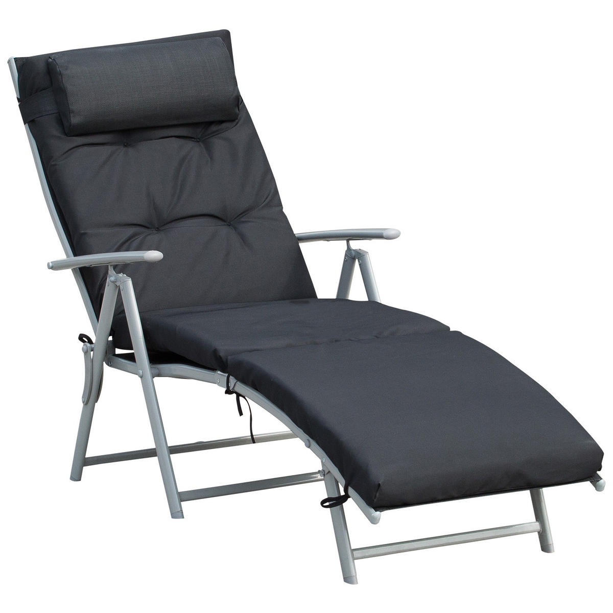 SONNENLIEGE, klappbar mit Kissen, Metall+Stoff, Schwarz, 137 x 63,5 x 100,5 cm - Silberfarben/Schwarz, Metall (63.5/100.5/137cm) - Outsunny