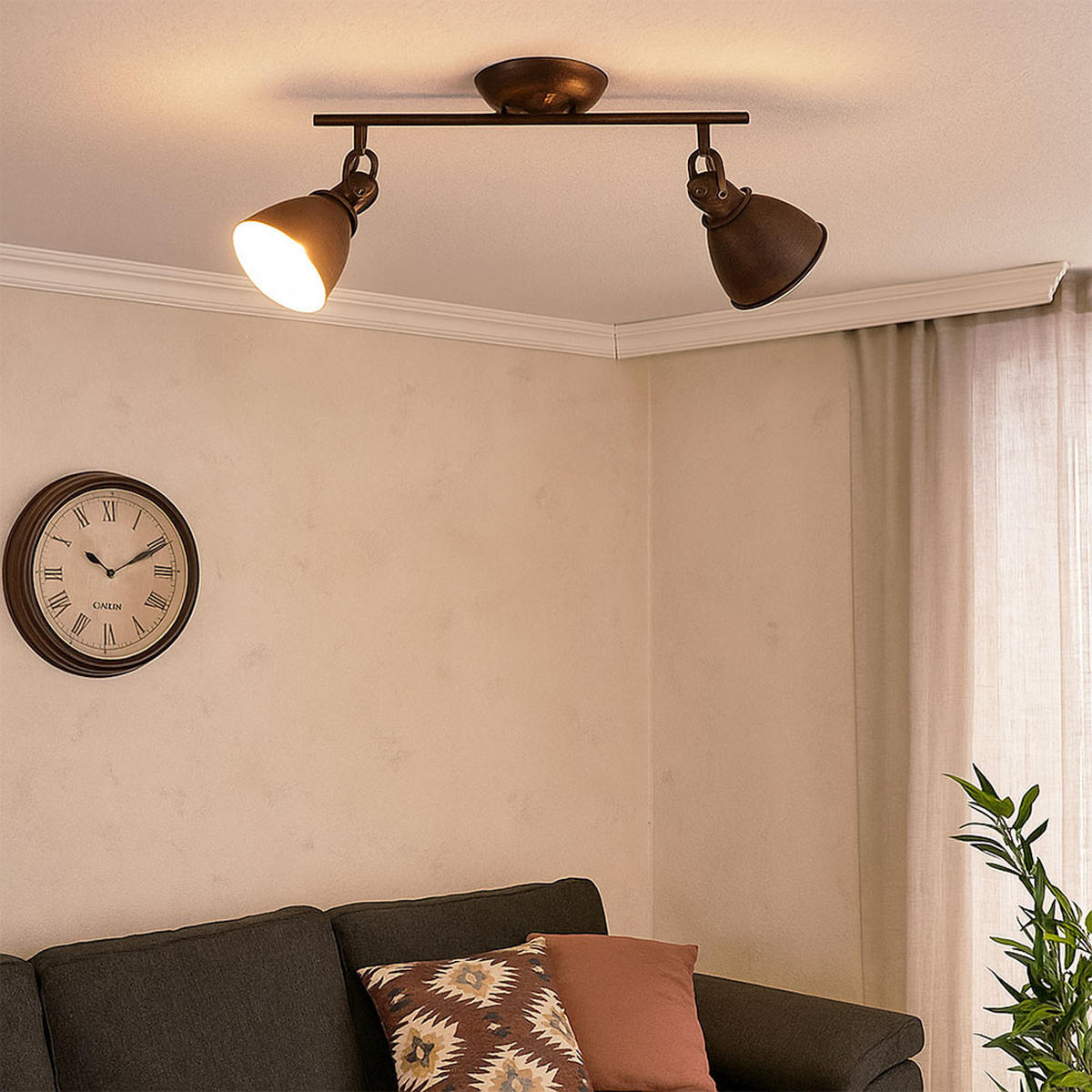 DECKENLEUCHTE Metall Rostfarben Braun - Braun, Metall (45/15/21cm) - Globo Lighting