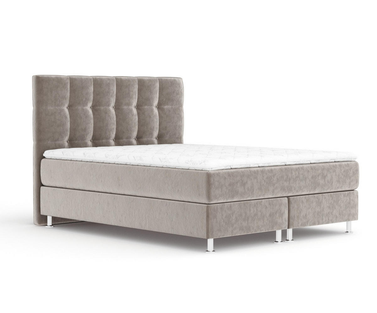 BOXSPRINGBETT Chanton Taupe 200/200 cm mit Latex-Topper - Taupe/Silberfarben, Holz/Holzwerkstoff (200/200cm) - Maison de Reve