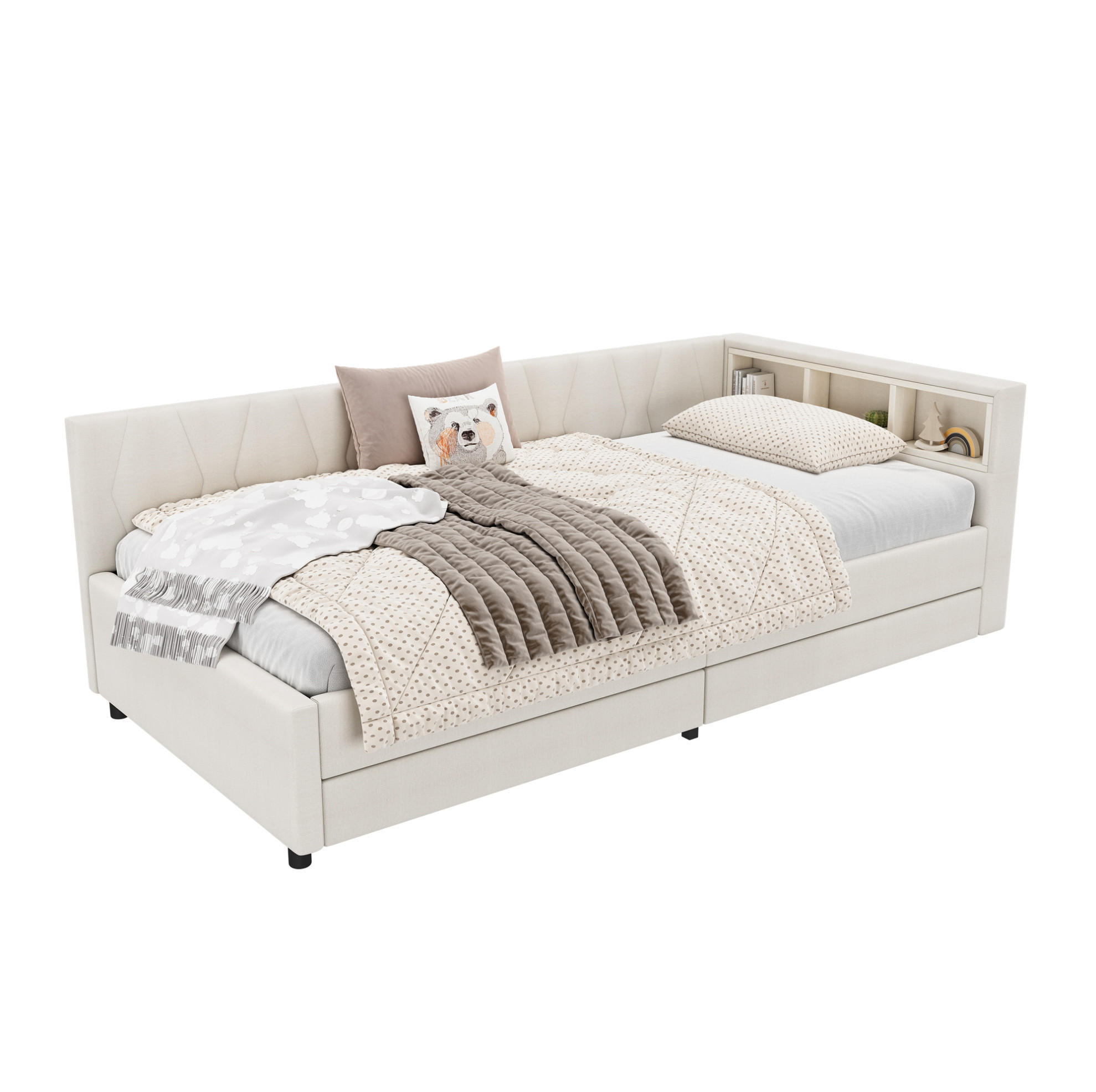 POLSTERBETT 90/200 cm Beige aus Leinen und MDF mit LED-Lichtleiste - Beige, Textil (90/200cm) - OKMYHOME