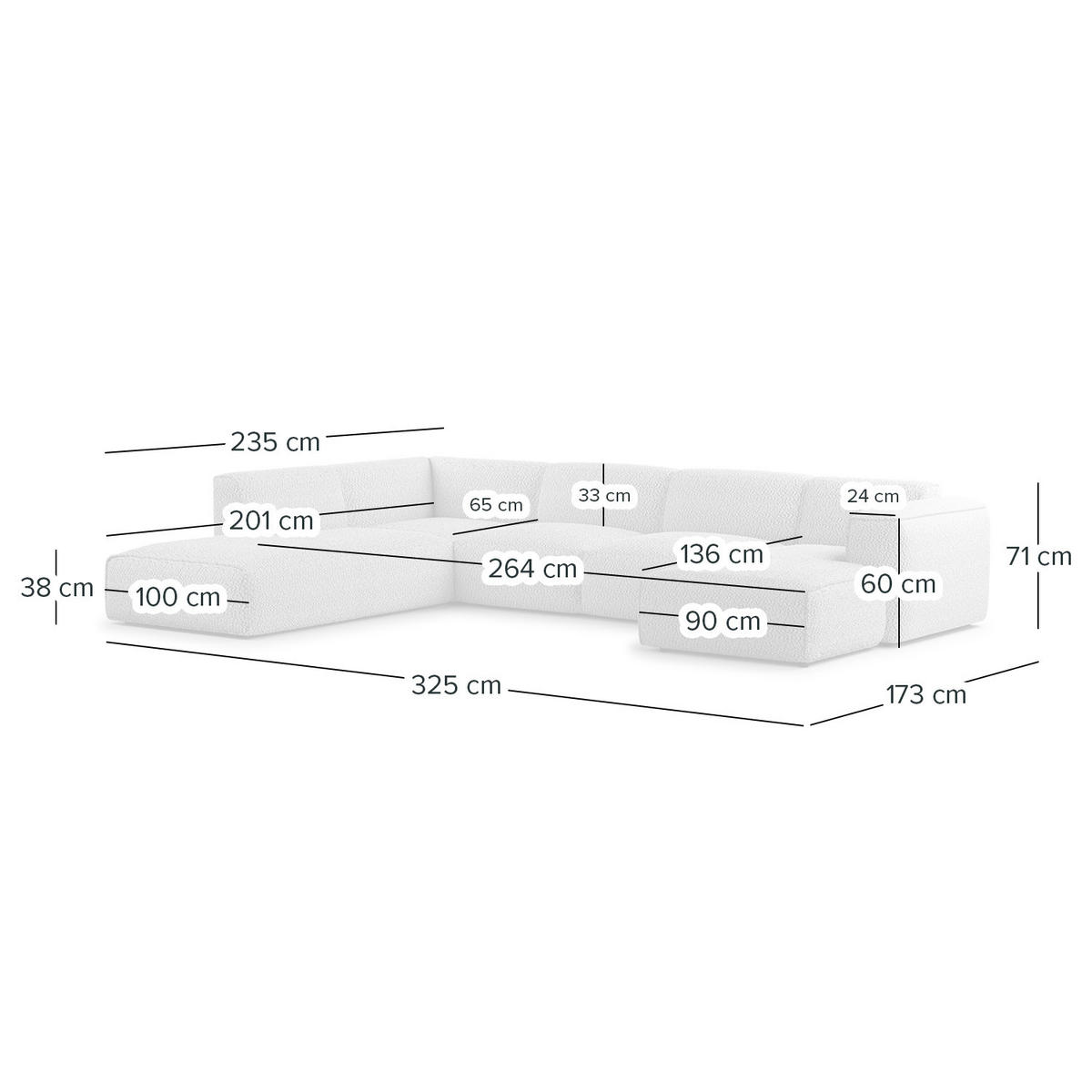WOHNLANDSCHAFT mit Longchair - Beige/Schwarz, Kunststoff/Textil (325/71/235cm) - home24