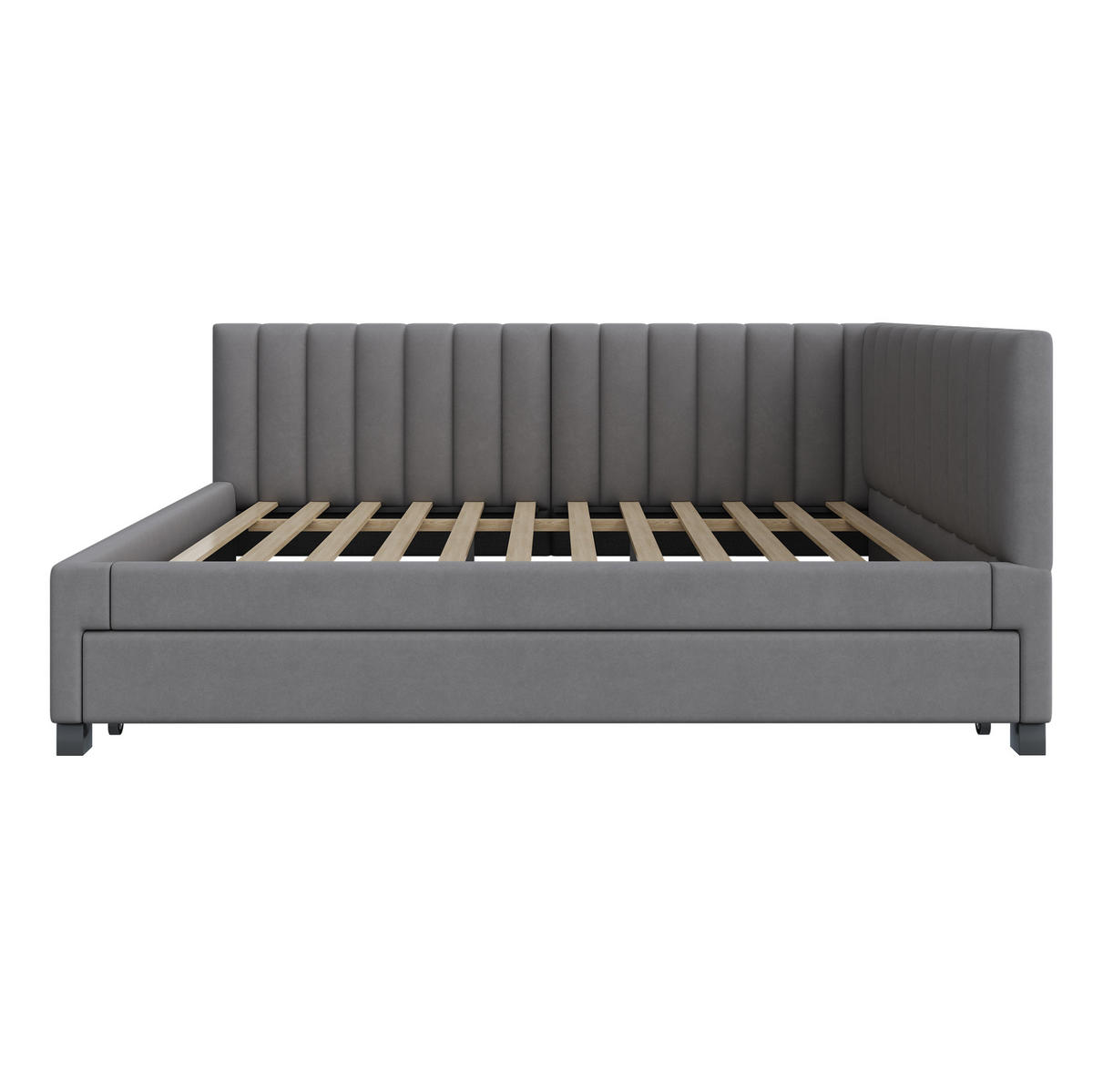 POLSTERBETT aus Samtstoff 140x200 cm Grau mit Ausziehbett, Lattenrost und gepolstertem Kopfteil - Grau, Leder (90/200cm) - Modfu