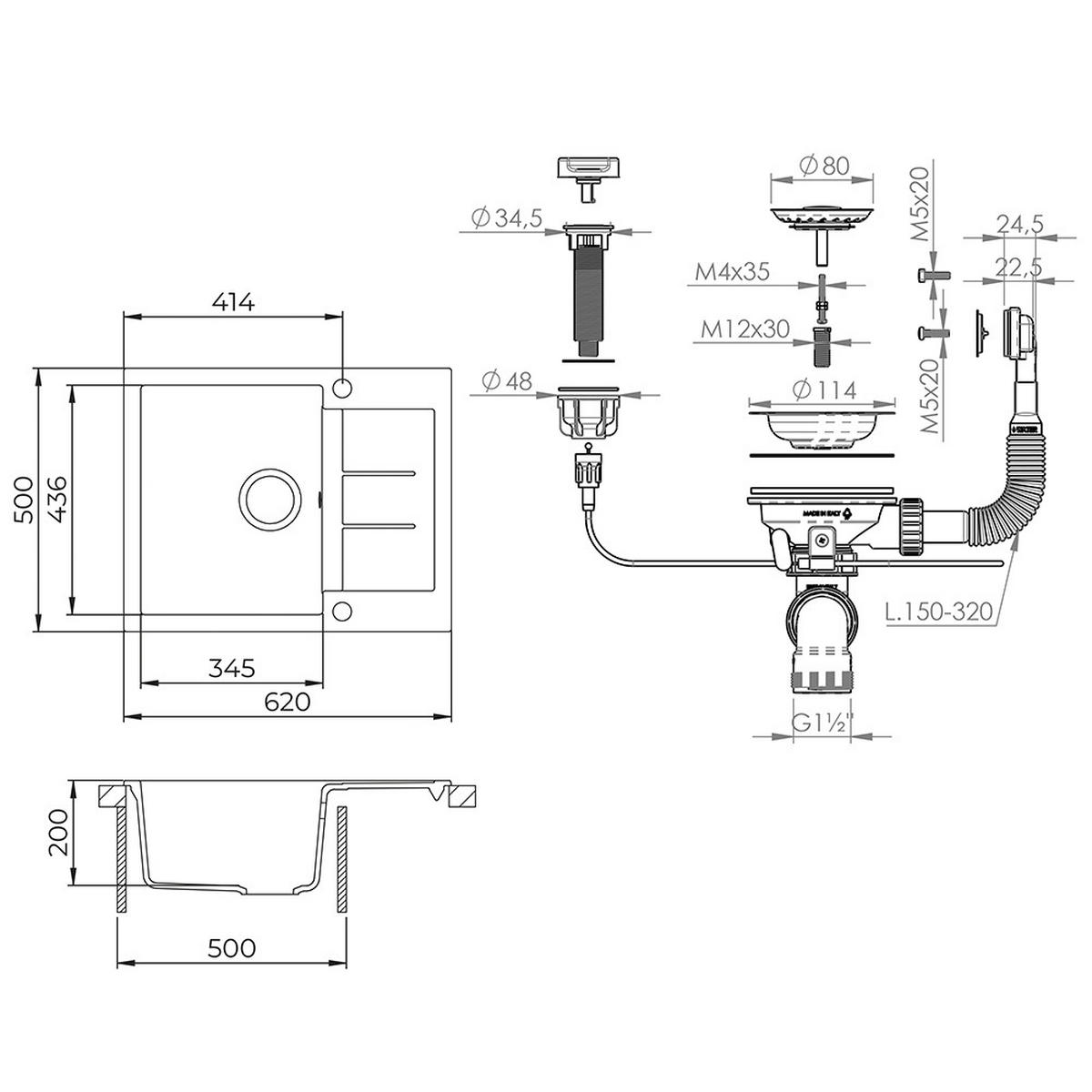 UMYVADLO Rom Šedá - šedá, keramika (62/20/50cm) - Bergstroem