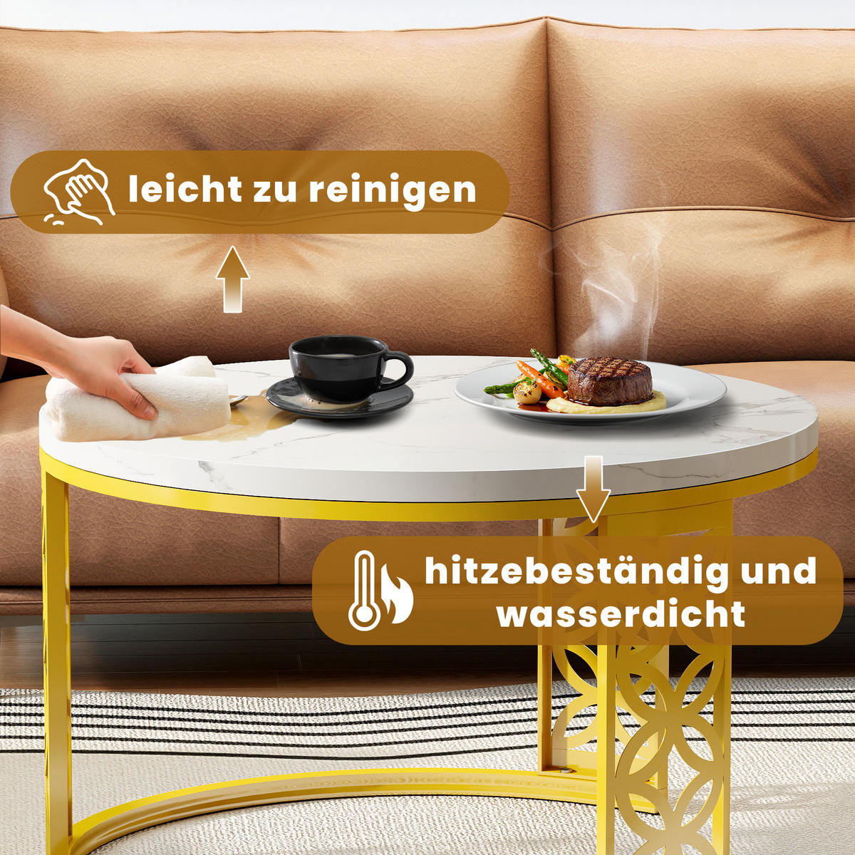 COUCHTISCH Moderner Nesting Satztisch 70/70/45 cm + 45/45/37 cm Kontrastfarbendesign - Weiß, Holzwerkstoff (70/70/45cm) - OKWISH