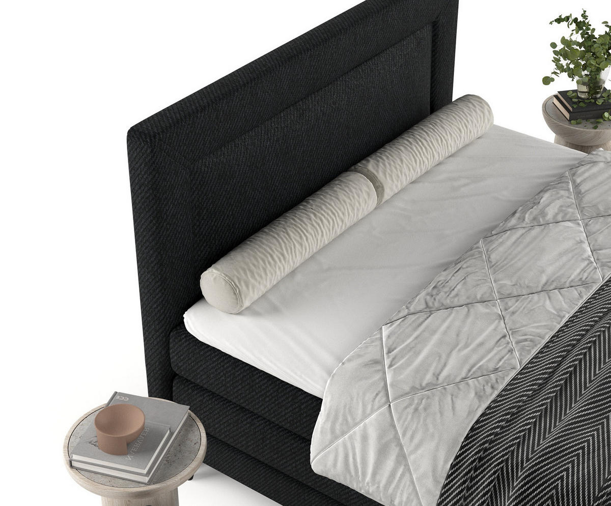 BOXSPRINGBETT Madame Schwarz 200/200 cm mit Matratzen und Latex-Topper - Schwarz, Holz/Holzwerkstoff (200/200cm) - Maison de Reve