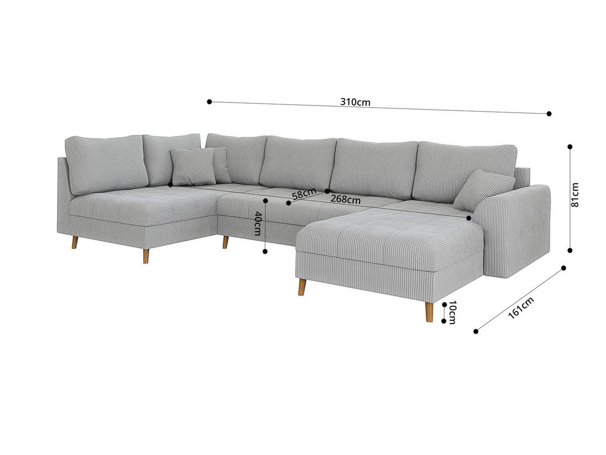 WOHNLANDSCHAFT inkl. Hocker Alma Hellgrau Cord - Hellgrau/Braun, Holz/Textil (310/81/161cm) - S-Style Möbel