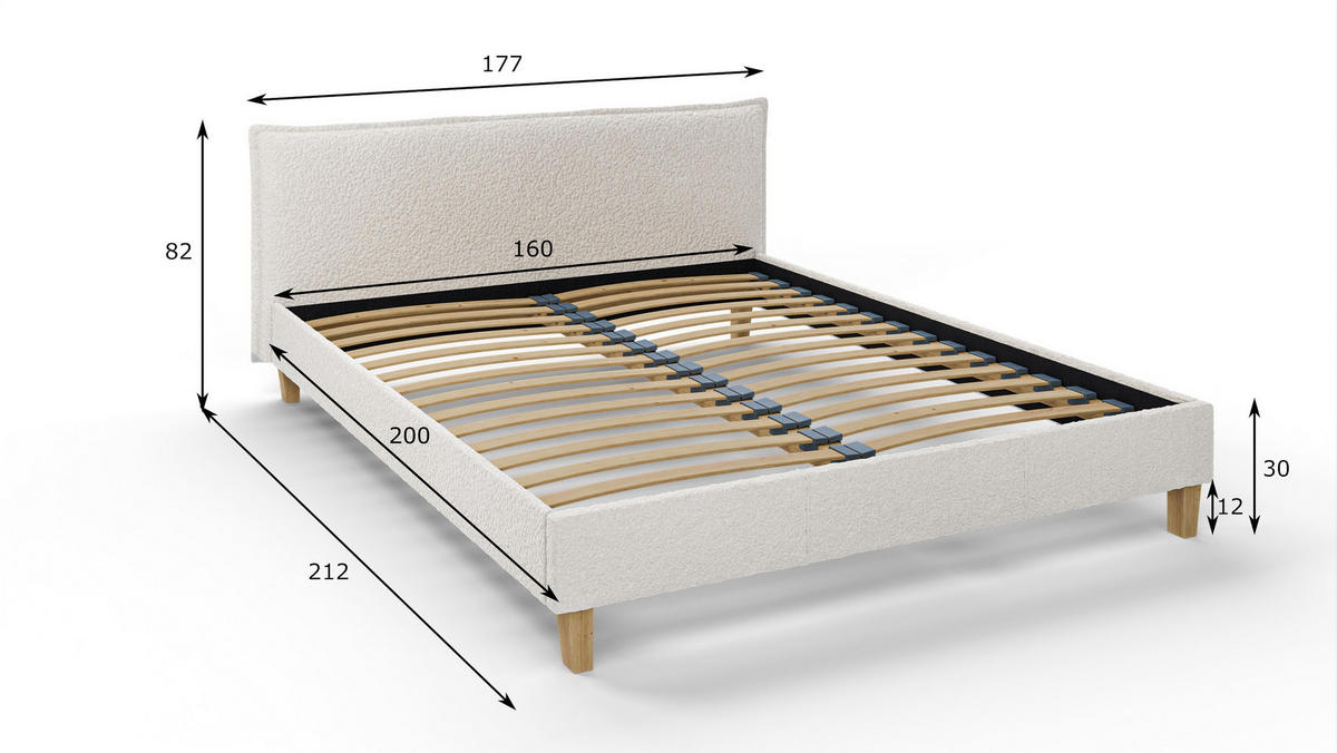 POLSTERBETT Arles 160/200 cm Boucle Stoff - Hellbraun/Weiß, Holz/Textil (160/200cm) - S-Style Möbel