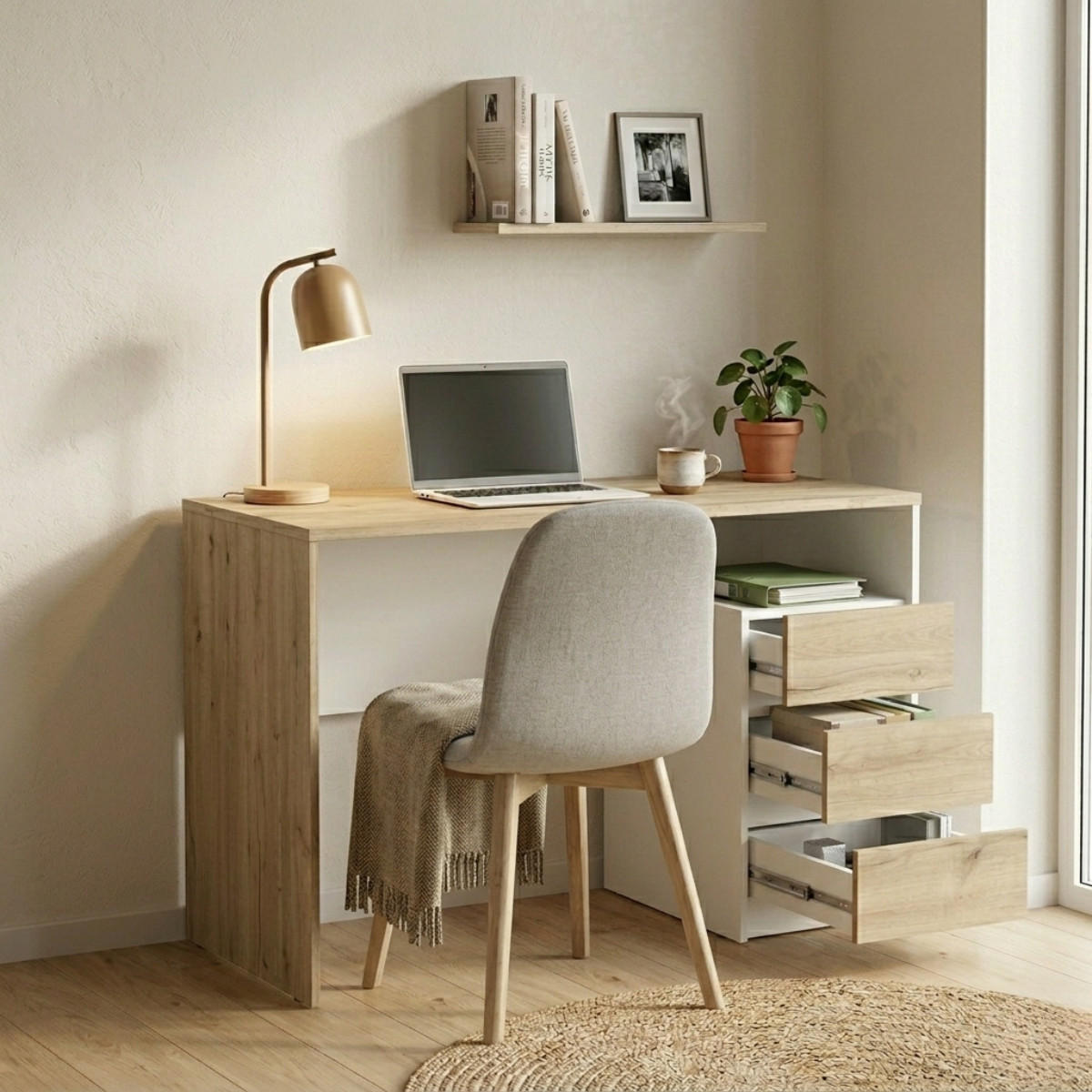 SCHREIBTISCH mit 3 Schubladen 50/77/117 cm - Eschefarben, Holzwerkstoff (52/50/77cm) - Calicosy