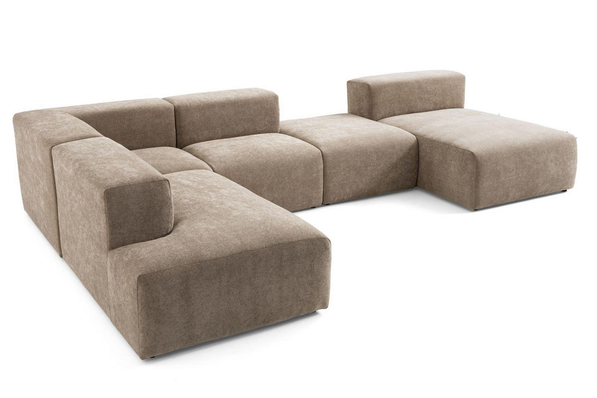 5-SITZER modulares Wohnlandschaft U XXL HEAVEN SET 6 Links, Breite 375 cm Webstoff Braun - Schwarz/Braun, Holz/Kunststoff (375/73/245cm) - Muffo