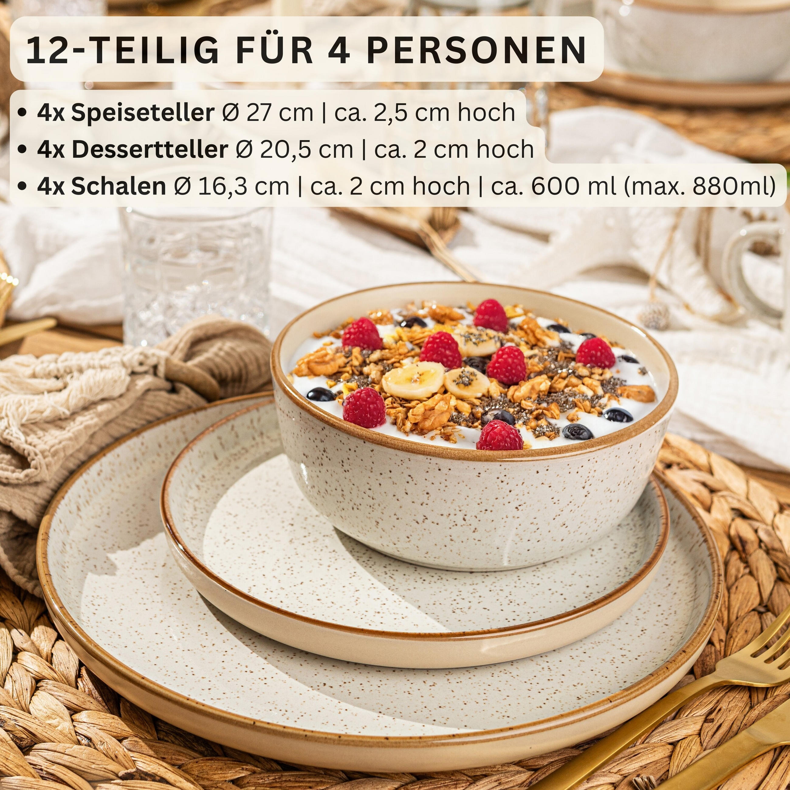 TAFELSERVICE RIO CREME - 12-teilig aus Steingut - Creme, Keramik (40/40/40cm) - Sänger