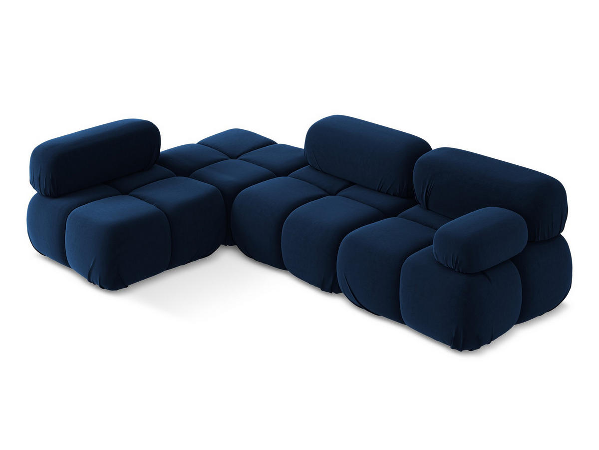 ECKSOFA Links Samt Stoff Blau - Blau/Schwarz, Kunststoff/Textil (190/285cm) - Makamii