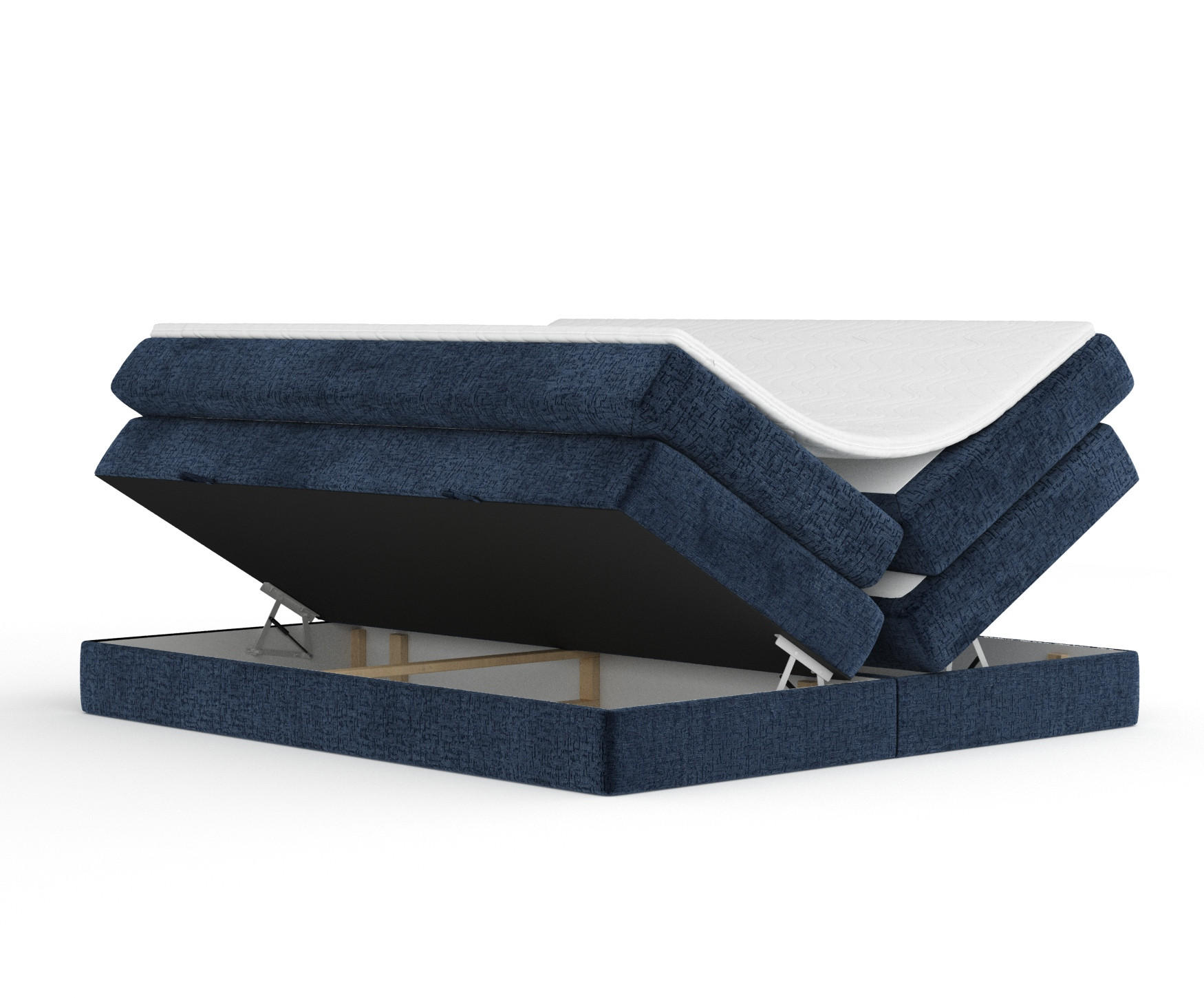 Thumbnail - Maison de Reve Boxspringbett, Dunkelblau, Textil, Buche, Kiefer, H3 + H4, 7-Zonen, Höhe ca. 40 cm, 160x200 cm, Handmade ...