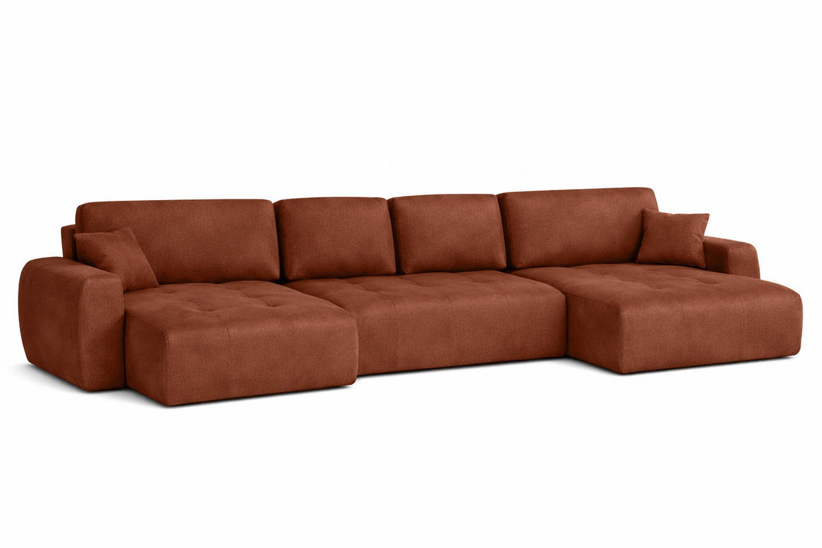 ECKSOFA Mit Schlaffunktion Und Bettkasten U-Form Ivo U, Veloursstoff Salvador, Dunkelbraun - Dunkelbraun, Holz (342/142cm) - Kaiser Möbel