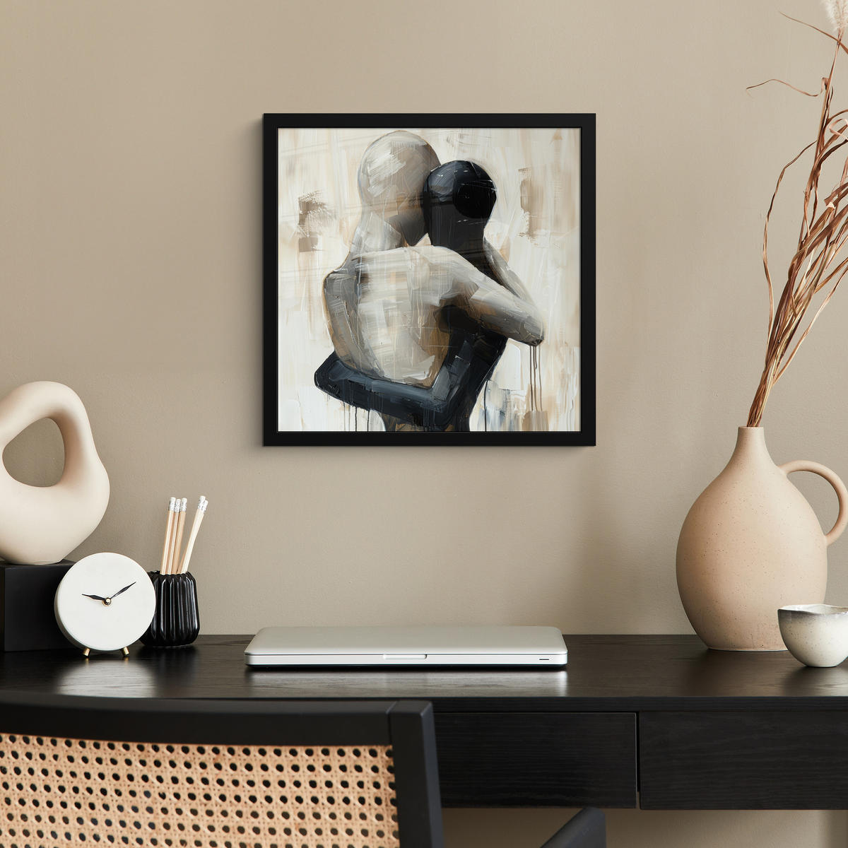 ZARÁMOVANÝ PLAGÁT Abstraktné - Láska - Čiernobiele - Moderné 40x40 cm - čierna, papier (40/40cm) - MuchoWow