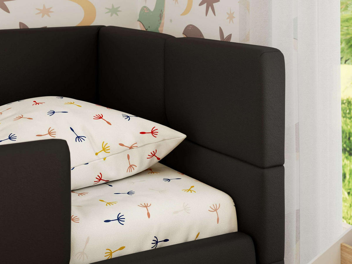 DĚTSKÁ POSTEL ARVO ALTA 90/200 - Černá Ekokůže - Pravá - černá, textil (90/200cm) - MKS