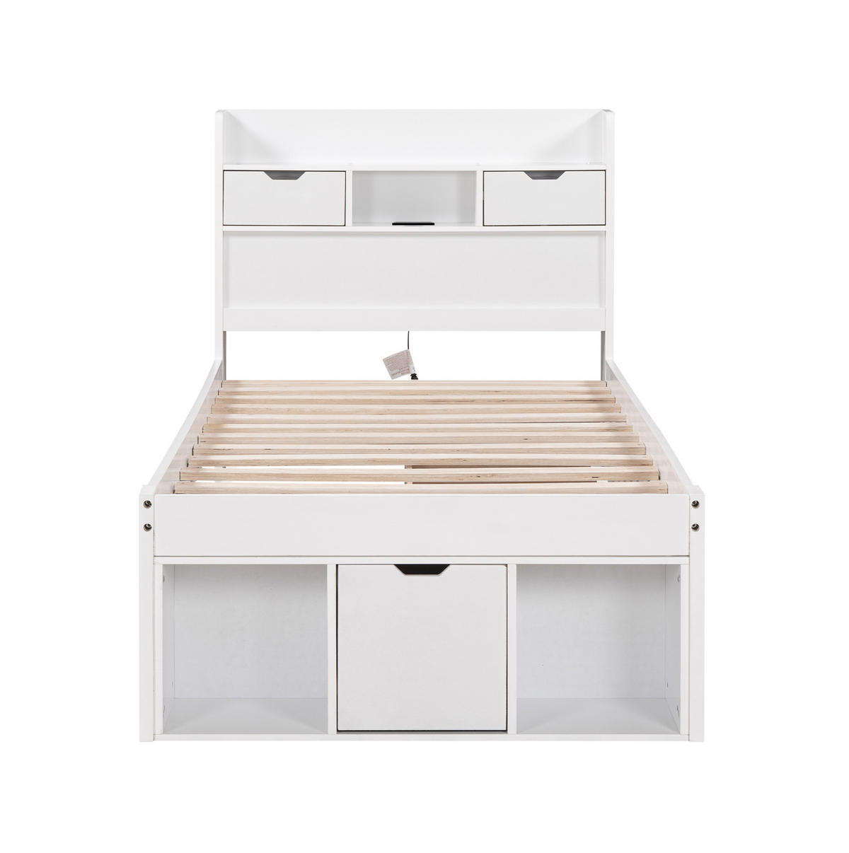 EINZELBETT 90/200 cm Weiß aus Kiefer mit USB-Anschluss und Stauraum - Weiß, Holz (90/200cm) - OKMYHOME